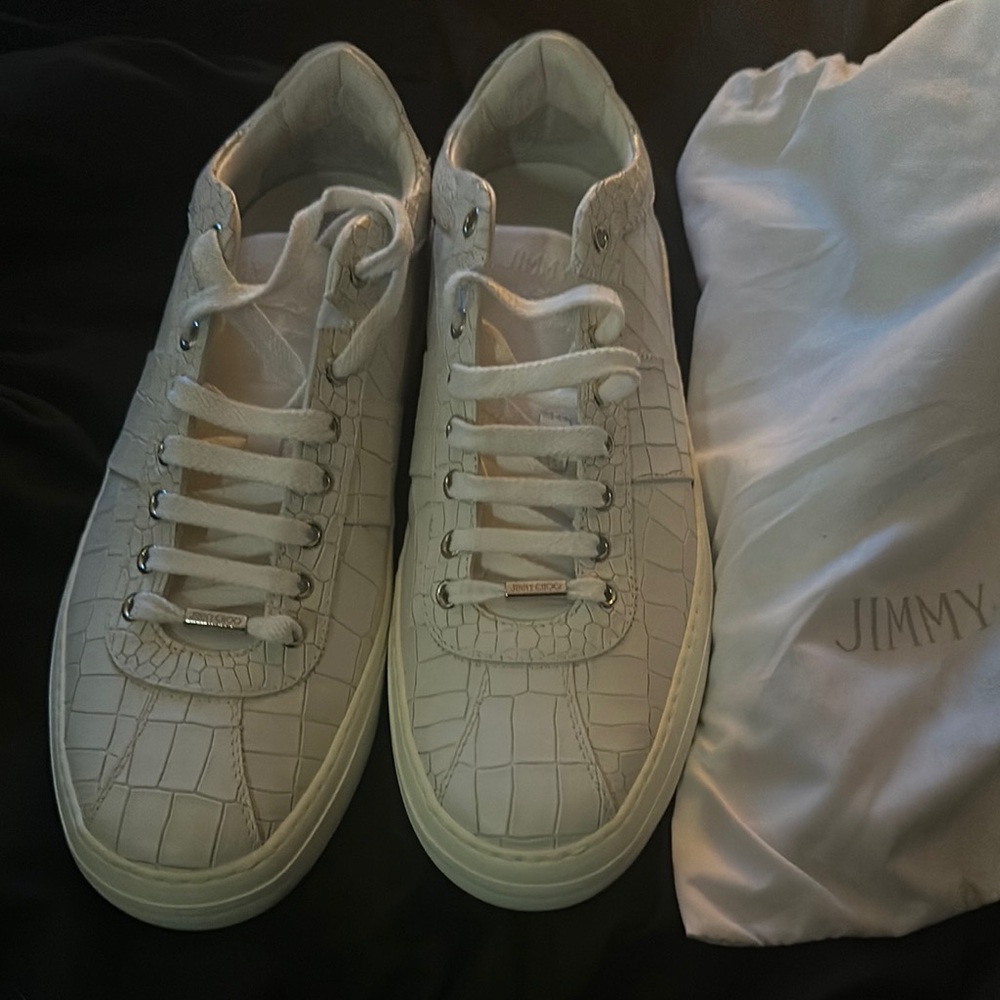 Jimmy Choo White Sneakers with Textured Design and Flat Sole